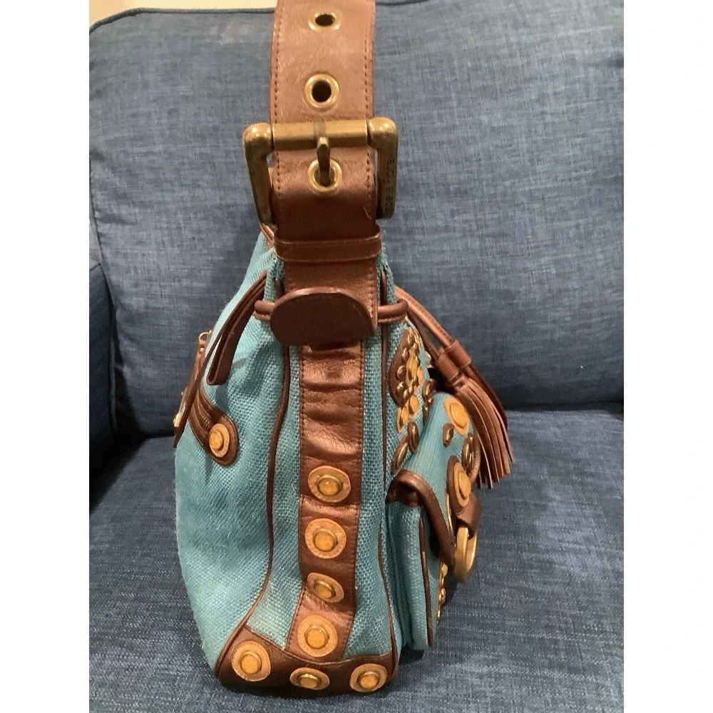 ISABELLA FIORE SET IN STONE STEPH EMBELLISHED LEATHER APPLIQUE HOBO HANDBAG